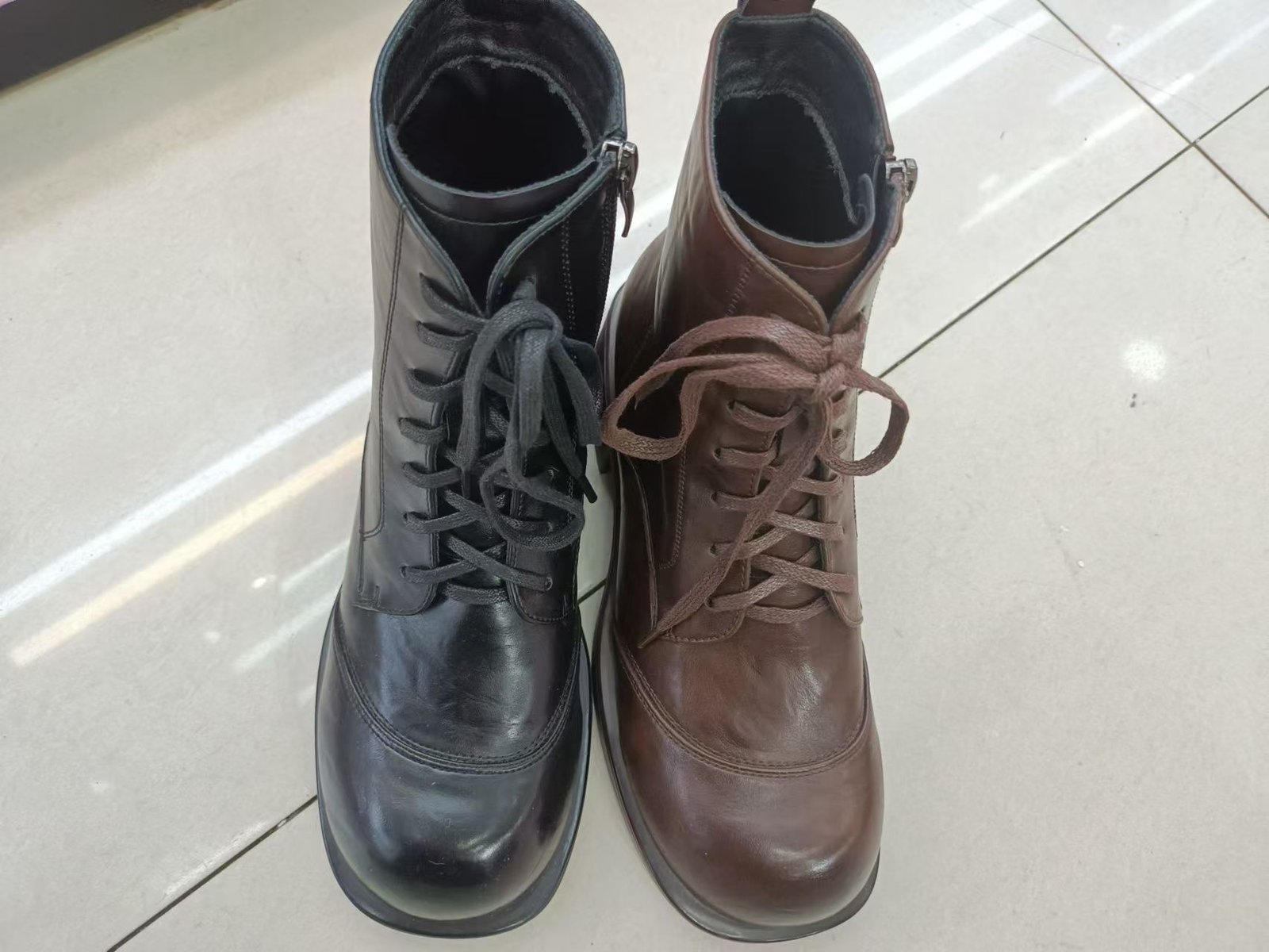 High-top Brown Ladies Leather Shoes